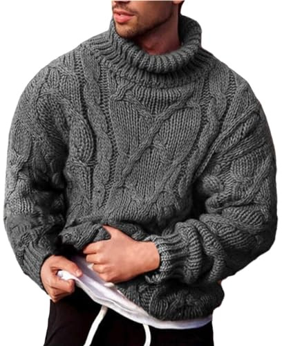 Jersey Hombres con Solapa, Jerseis De Hombre Invierno Invierno Manga Larga Suelta Casual Suéter De Punto Tipo Cuello Tortuga Color Sólido Elegante Jersey Ajustado Hombre Sólido Casual Básico Tops
