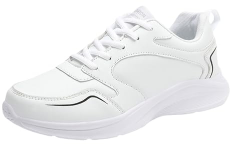 Generisch Zapatillas deportivas para mujer, ligeras, transpirables, ortopédicas, impermeables, con material exterior de piel, cómodas, con cordones para el aire libre, zapatos de ocio, Blanco, 41 EU