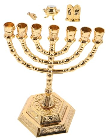 CORHAD Guld Menorah Ljusstake Judisk Ljusstake för Hanukkah Ceremoni Religös Shabbat Elegant Hantverk för Bönrum Hem
