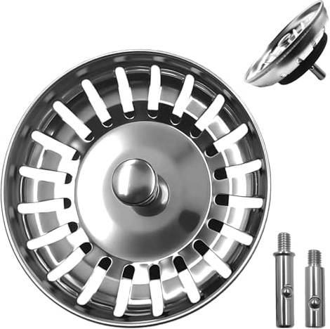 Ø 80mm Coladores Fregadero de Acero Inoxidable con 2 Pernos, Colador de Drenaje Universal Presione y Tire para Fregadero de Cocina, Upgraded Kitchen Sink Plug Strainer, Tapón de Desagüe