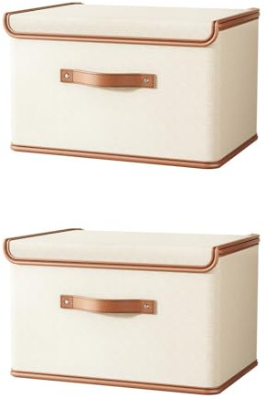 Vbvbip 2 contenedores de almacenamiento de tela Oxford con tapa adjunta, organizador grande de ropa (44 x 30 x 29 cm), contenedores plegables transpirables para ropa, organización de temporada y