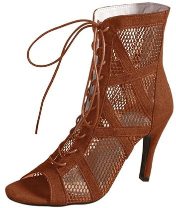 Tacones de baile para mujer, zapatos de baile con tiras de malla, elegantes sandalias de gladiador con puntera abierta, botines de tacón alto con cordones, botines sexis de aguja transpirables para