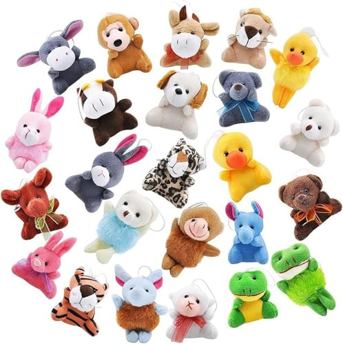 Foonary 24 piezas de juguetes de peluche de la jungla, mini-peluches, pequeños peluches, muñecas para fiestas temáticas, regalos para cumpleaños de niños, llaveros de peluche para niños