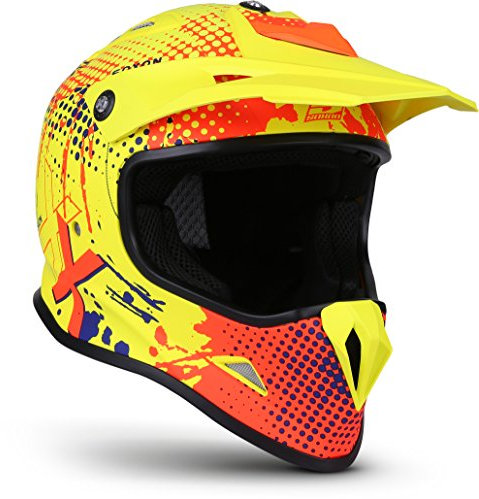 Soxon® SKC-33 „Fusion Neon“ · Kinder Cross-Helm · Motorrad-Helm MX Cross-Helm MTB BMX Cross-Bike Downhill Off-Road Enduro-Helm · ECE 22.05 Schnellverschluss SlimShell Tasche XXS (49-50cm)