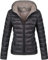 MARIKOO Damen Übergangsjacke leichte Steppjacke kurz mit Kapuze Lucy Schwarz Gr. L