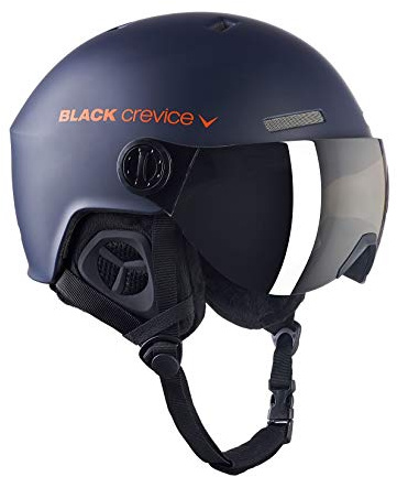 BLACK CREVICE Casco de esquí Gstaad I Casco de esquí con Visera I para Hombres y Mujeres I Casco de ski de policarbonato I Casco Transpirable I Talla Ajustable (Navy/Naranja, 51-53 cm)