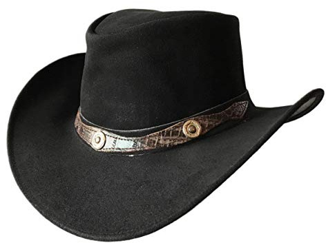 BRANDSLOCK Chapeau Outback de Cowboy, à Large Bord, Style Australien, Western, en Cuir véritable pour Homme, Noir, XXL