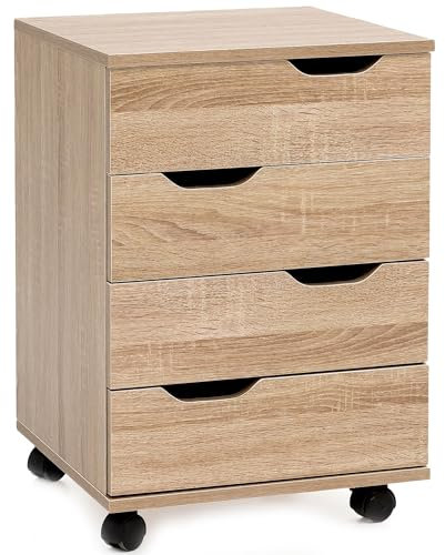 FineBuy Rollcontainer 40x60x40cm Schubladenschrank Büro Container, Schreibtischcontainer mit Vier Schubladen, Bürocontainer mit Rollen, Kleiner Schubladencontainer