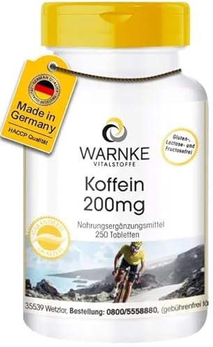 Koffein-Tabletten 200mg - 250 Tabletten - hochdosiert & vegan | Warnke Vitalstoffe - Deutsche Apothekenqualität