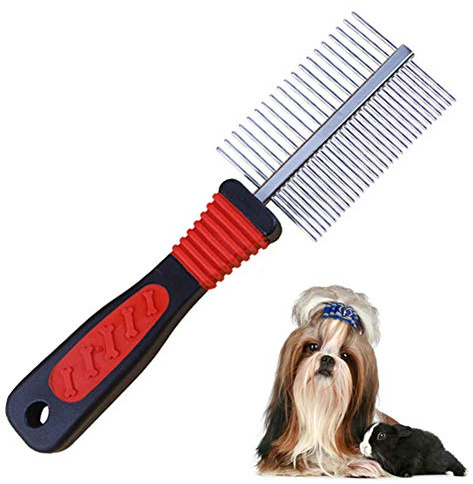 Pettine per Toelettatura con Doppia Fila di Denti a Rastrello per Cani e Gatti - Spazzola per Peli Medi e Lunghi (1PCS)