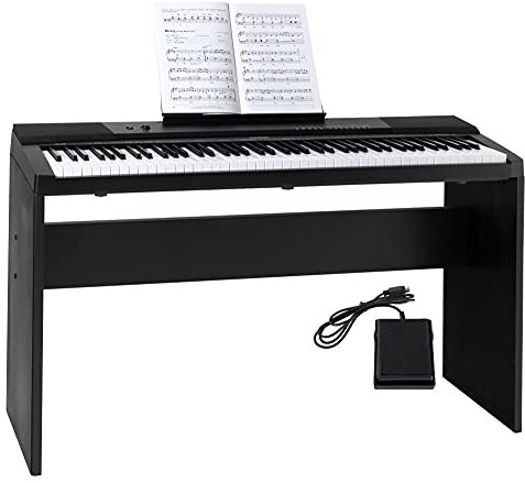 McGrey DK-88 Beginner-Keyboard in Stagepiano Optik - Einsteiger-Keyboard mit 88 Tasten - mit Unterbau - 146 Klänge - Split-, Dual- und Twinova-Funktion - inklusive Sustain-Pedal - Schwarz
