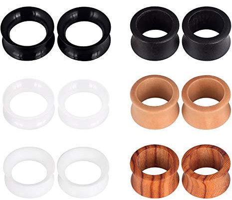 Longbeauty 12er Set Holz Silikon Flesh Tunnel Plugs Set Ohr Piercing Schmuck Mix Set 8mm