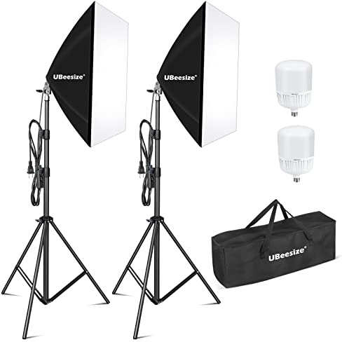 UBeesize Softbox Photography Lighting Kit, 27” x 20” Continuous Lighting Kit with 2pcs 40W E27 Socket 6500K Bulbs, Professional Photo Studio Lighting for Video Recording, Portrait Shooting