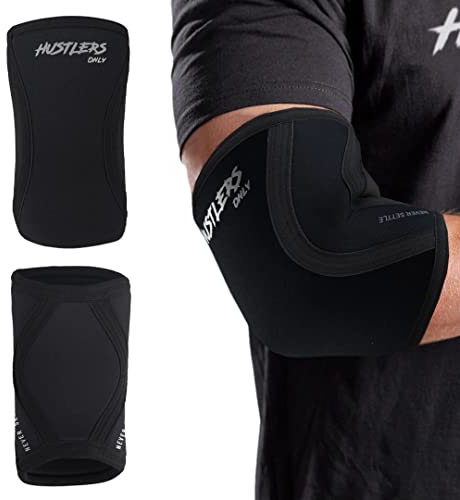 Hustlers Only Elbow Sleeves Weightlifting 5mm Neoprene Compression Elbow Support Sleeves for Gym Training, Bench & Tendonitis, Fitness, and Workout (Black, M)