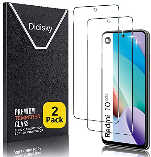 Didisky 2-Unidades Cristal Templado Protector de Pantalla para Xiaomi Redmi 10 2022 6.5'' (No Para Redmi 10 5G / 10C / 10A), Antihuellas, Sin Burbujas, Fácil de Limpiar, 9H Dureza, Fácil de Instalar