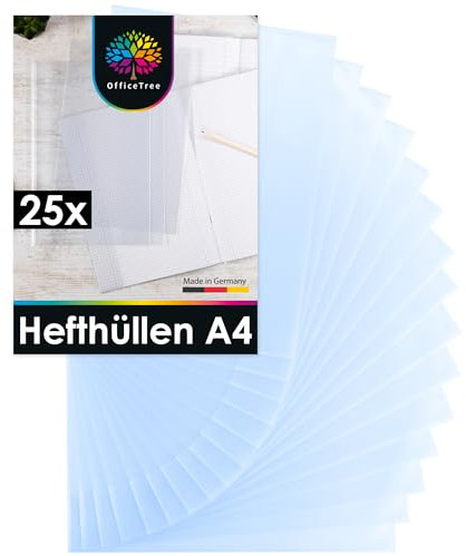 OfficeTree 25x Hefthüllen A4 Transparent - Umschläge für Arbeitshefte - Umschläge A4 Heft - Heftumschläge Transparent - Einband Heft - Heftschoner