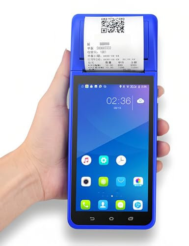 Bewinner POS PDA Bondrucker, 5000mAh 58 MM USB Thermodrucker mit 5,5-Zoll-Touchscreen, 4G LTE WiFi 1D-2D-QR Belegdrucker, Bluetooth Barcodescanner für Android 8.1
