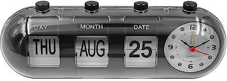 Tiardey Calendario de Escritorio con Reloj, Calendario de Escritorio académico de pie con Tapa Manual, Reloj Digital Vintage para decoración de Escritorio de Oficina en casa