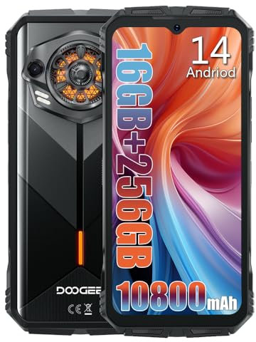 DOOGEE S Punk 4G Rugged Smartphone Unlocked, SIM-Free Android 14,16GB + 256GB Waterproof Cell Phone, 6.58 FHD+, 10800mAh 33W, 50MP + 16MP Rugged Phone, Dual SIM/OTG/GPS/NFC Mobile Phones Black