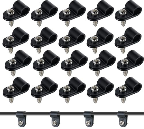 Aeaocvo 50 Stück Schwarze R-Kabelklemmen, 0.25 Zoll Nylon Kabelhalter Schraubbar, Kabelschellen Schraubbar Kit mit 50 Stück Schrauben, Cable Clips zum Schrauben für Draht Kabel Schlauch (6.4 mm)