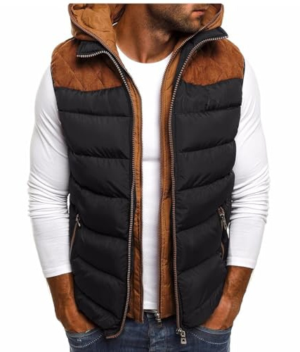 Agiyenna Gilet Sportivo da Uomo per Esterno Scaldino Invernale Gilet Leggero Senza Maniche con Cappuccio Gilet da Jogging per il Tempo Libero con Tasche Giacca di Transizione Casual con Zip