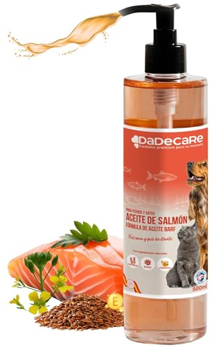 Lachsöl für Hunde und Katzen, 500 ml, Omega 3-6-9, Vitamin E - Kameline und Leinsamen, Lachsöl für Hunde - stärkt das Immunsystem, starkes Fell, Gelenke - natürliche Inhaltsstoffe, Barf-Diäten