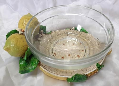 Generico Ciotolina in Vetro con Base Decorativa a Limoni e Foglie, Supporto in Resina