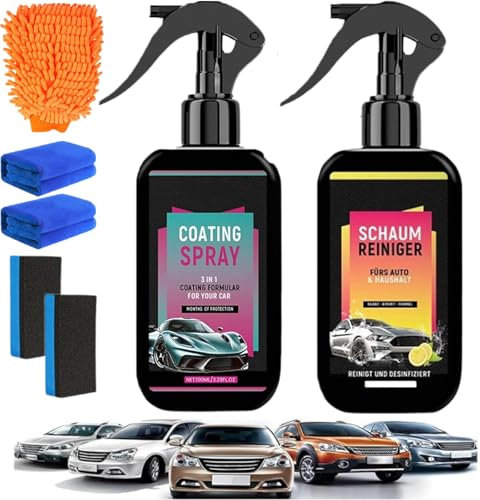 Oveallgo Lymrex Kit Premium D'Entretien Automobile, 3 En 1 Lymrex Voiture, 200ml Lymrex Spray Voiture éTanche à L'Eau Et à La PoussièRe, 100% SûR Pour La Peinture Des (Jaune+Rouge)