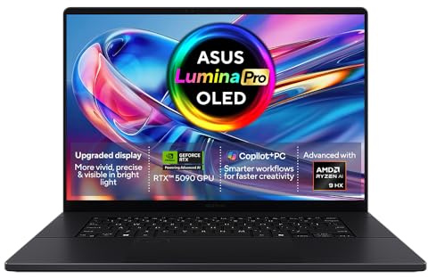 ASUS ProArt P16 H7606WX CoPilot+ Laptop | 16.0 3K OLED Touchscreen | AMD Ryzen AI 9 HX 370 | NVIDIA GeForce RTX 5090 | 64GB RAM | 4TB SSD | Backlit Keyboard | Windows 11 Home