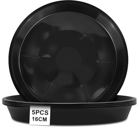 vsshe 5pcs Platillos para Plantas, Platos de plástico para macetas de 16cm Mediterránea, Plato Maceta Redondo, bajoplatos Redondos para tiestos de Interior, Exterior, jardín, terraza o balcón (Negro)