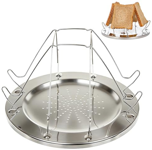 Parrilla para camping de acero inoxidable, plegable, con 4 ranuras, 22 cm de diámetro, parrilla portátil con orificios ventilados para cocina de gas al aire libre