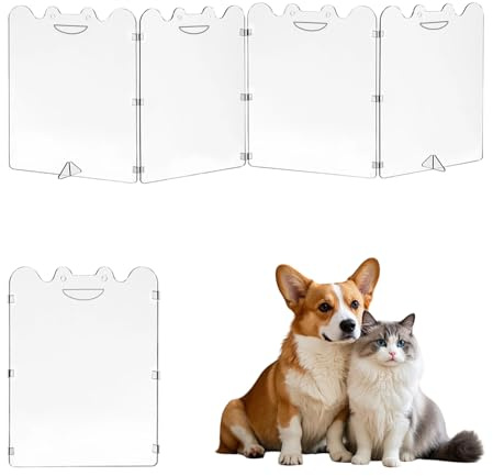 Barrera transparente para perros – 4 o 6 campos | Rejilla de acrílico plegable para perros con asas de transporte, barrera transparente | para puertas, escaleras interiores, pasillos