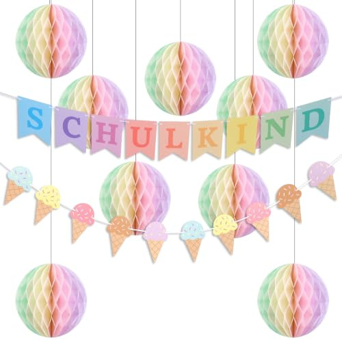 1 juego de decoración para el aula con 9 bolas de panal de abeja de 20 cm y 2 guirnaldas con diseño de hielo para comienzo escolar para escuela, fiesta, clase, escolarización