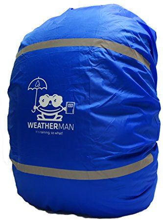 WEATHERMAN Housse de pluie imperméable pour cartable et sac à dos Couleur repérable Avec cordon élastique Revêtement anti-pluie pour la sécurité (bleu)