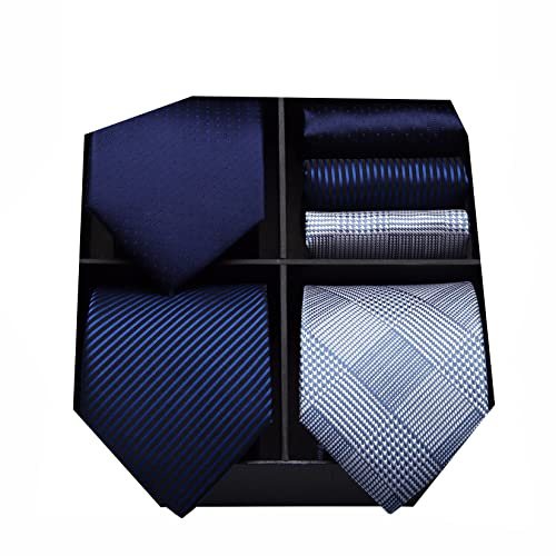 HISDERN Lotto 3 PCS Cravatta da uomo Polka Dot Check Stripe tinta unita Festa di nozze Fazzoletto Cravatta e fazzoletto - Set multipli