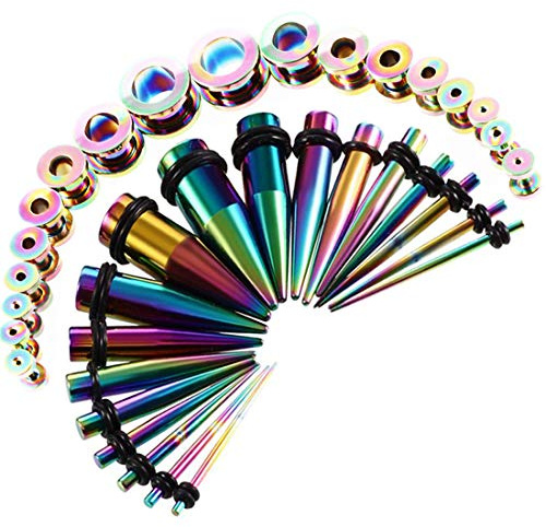 BOOM 36 dilatadores de Oreja, túnel, Color Plata Negro Colorido, con Doble Junta tórica, 1,6 mm-10 mm/14G-00G