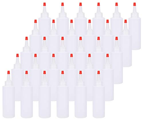 Bekith 30 Pack Small Plastic Squeeze Condiment Bottles with Red Tip Cap, 4 Ounce Squirt Bottle For Ketchup, BBQ, Sauces, Syrup, Condiments, Dressings, Arts and Crafts
