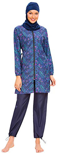 ABEUTY Maillot de bain musulman pour femme combinaison complète grande taille burkini islamique modeste imprimé, noir foncé, 3XL