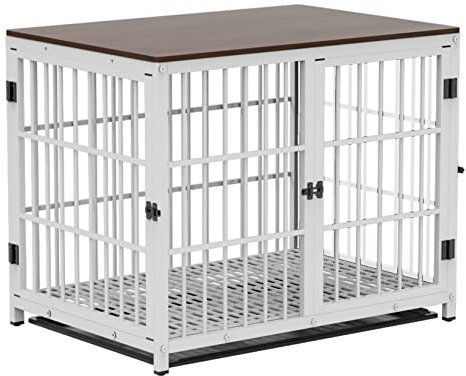 BingoPaw Holz Indoor Hundekäfig Schrank: Hundebox im Möbelstil mit DREI Türen und abnehmbarem Tablett - Hundehaus für kleine Hunde Welpen M 78x56x65 cm Weiß