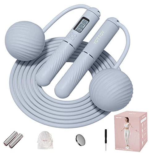 YOTTOY Skipping Ropes for Adults -Cordless Counter Jump Rope with Large Cordless Ball-Weighted Jump Rope for Women with LCD Display