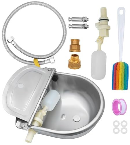 MUALROUS Automatischer Wassernapf mit Schwimmerventil, Wasserspender für Hunde Viehtränke mit Schlauch für Vieh Hühner Pferde Rinder Schweine Ziegen Rinder Kuh