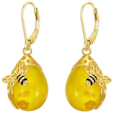 VONALA Bernstein-Ohrringe für Frauen Biene Bernstein Teardrop Ohrringe Honig Biene baumeln Tropfen Ohrringe Naturstein Bernstein Schmuck für Frauen Teens Mädchen Geburtstag