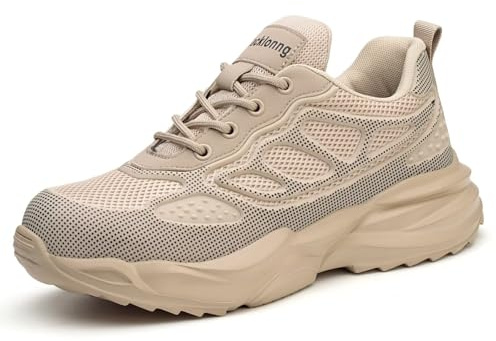 Blacklonng Zapatillas de seguridad para hombre y mujer, ligeras, con puntera de acero, zapatos de seguridad para el trabajo, transpirables, botas de seguridad antideslizantes, color negro y amarillo,