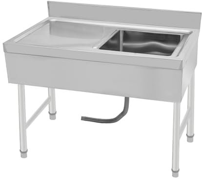 Freistehend Edelstahl Waschbecken, 100x50x80cm Waschtisch Outdoor Spüle, Camping Spülbecken mit Abflussrohr Filter Spültisch Freistehend