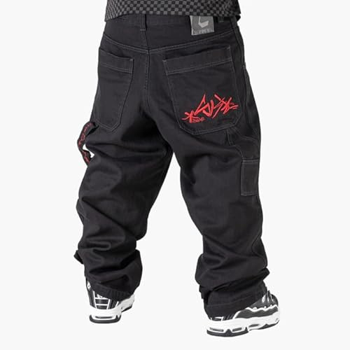 The blueskin Jeans Baggy Balck/Black Uomo e Ragazzo, Stile Skate, Rap, Hip Hop, Pantaloni Larghi, 100% Cotone | Taglia W32 IT 46