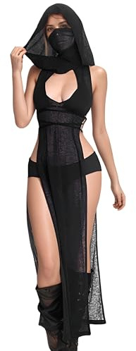 Mingnos Robe gothique transparente pour femmes, noire, avec double fente haute, tenue de rave, festivals EDM, sortie en boîte de nuit, Noir , M