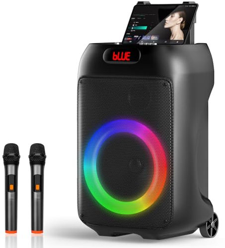 Portable Karaoke Machine with 2 Wireless Microphones for Adults,Pa Speaker System with RGB Lighting,12'' Subwoofer 1800W Powerful Output,Bluetooth5.0/AUX/SD/USB Input