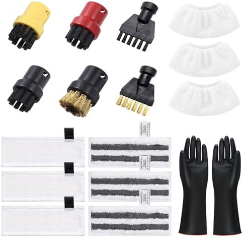 18-Piece Steam Cleaner Accessory Set Compatible with Kärcher Steam Cleaner EasyFix SC 2, SC 3, SC 4, SC 5 (3 Floor Cloths + 3 Scrubbing Cloths + 3 Hand Nozzle Cloths + 4 Round Brushes + 2 Joint