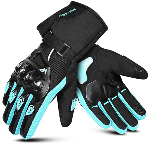 WESTWOOD FOX Guantes de Motocicleta Invierno para Hombres y Mujeres de Motocicleta Impermeable Pantalla Táctil Ligero Guantes de Protección Calientes para BMX, ATV, UTV, MTB (Cian, L)