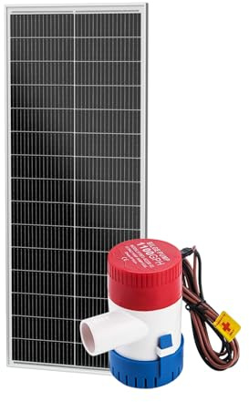 DCHOUSE 1100 GPH bilpump, elektrisk, 12 V DC, båtpump, dykpump, havsvattenpump, med 120 W solpanel för dammar, pooler, fiskebåtar och husbilar